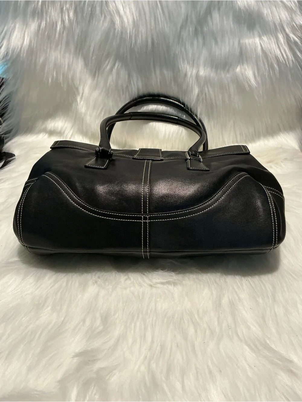 Coach Hampton Soho Flap Handbag Purse 9550 Black Leather Belt Buckle Y2k Vintage